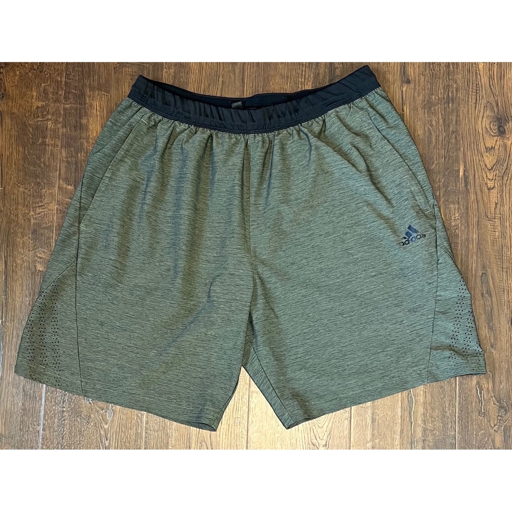 Adidas Mens Athletic Shorts XL Olive Green Heathered Training Gym Running 7.5"